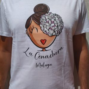 Camiseta de manga corta con cuello redondo con la imagen de nuestra simpática Cenachera Málaga. Disponible en varios colores.