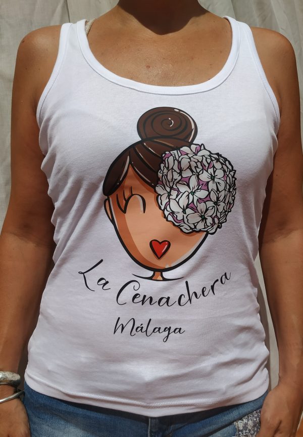 Camiseta de tirantes con la imagen de nuestra simpática Cenachera Málaga. Disponible en varios colores.