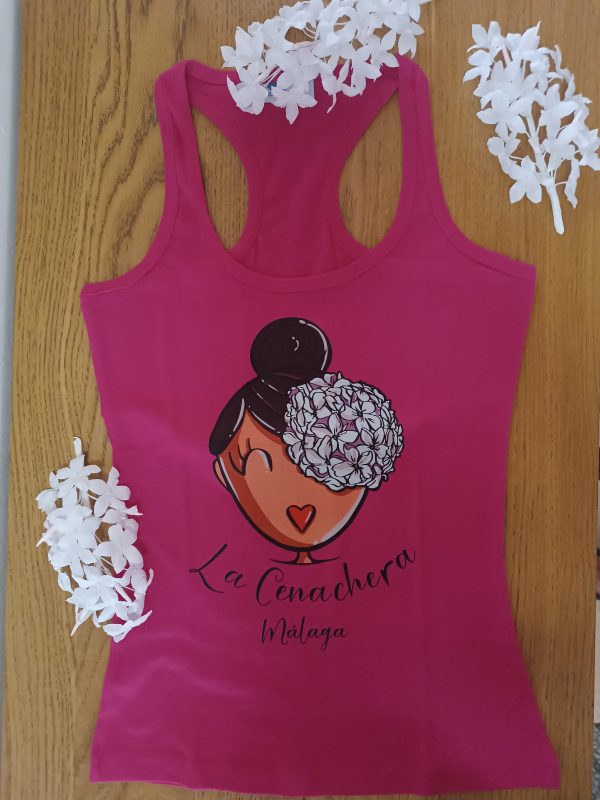 Camiseta tirantes nadadora con la imagen de nuestra simpática Cenachera Malaga. disponible en varios colores